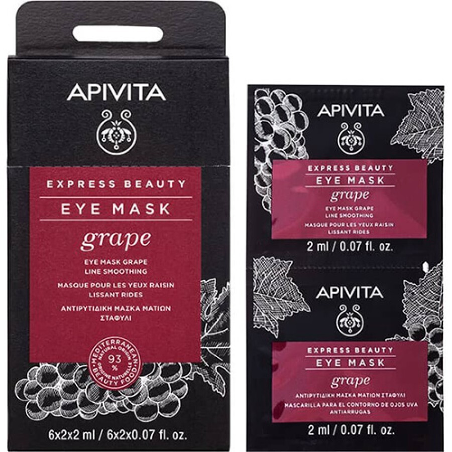 Маска для шкіри навколо очей Apivita Express Beauty Проти зморшок з виноградом, 2 шт. по 2 мл: ціни та характеристики