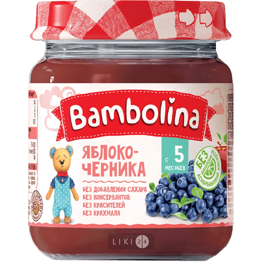 Пюре Bambolina Яблоко-черника, 100 г, с 5 месяцев: цены и характеристики
