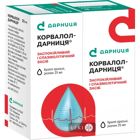 Корвалол-Дарниця крап. орал., р-н фл. 25 мл: ціни та характеристики