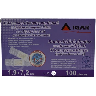 Пластырь бактерицидный IGAR Прозрачный на полимерной основе 1.9 см х 7.2 см 100 шт