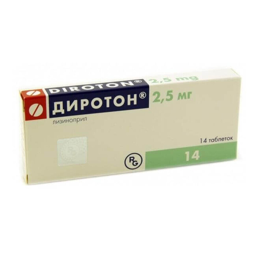 Диротон табл. 2,5 мг блістер №14: ціни та характеристики