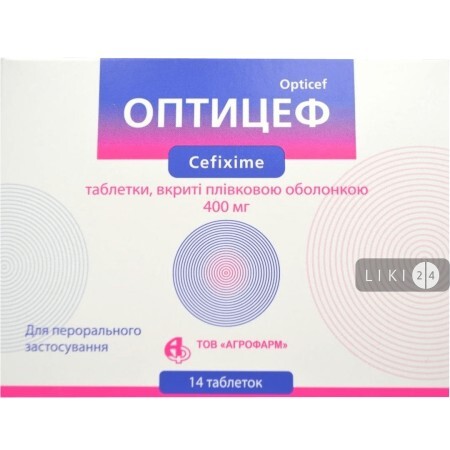Оптицеф таблетки в/о 400 мг блістер №14