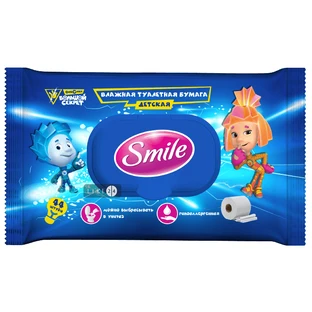 Папір туалетний вологий Smile Фіксики 44 шт