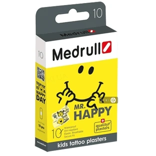 Набор пластырей медицинских Medrull Mr. Happy детских Тату бактерицидных на полимерной основе 25 мм х 57 мм, 10 шт