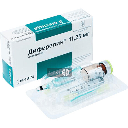 Диферелін пор. д/п сусп. для в/м ін. 11,25 мг фл., + розч. амп., шприц, 3 голки