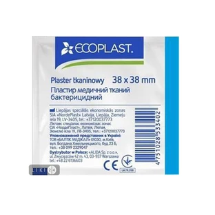 Пластырь медицинский Ecoplast бактерицидный на тканевой основе, 3.8 см x 3.8 см, 1 шт