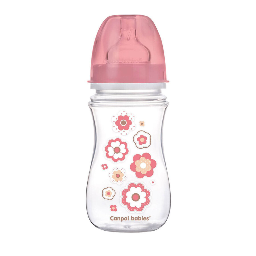 Пляшка антиколькова Canpol Babies EasyStart Newborn baby Рожеві квіти з широким отвором 240 мл 35/217: ціни та характеристики