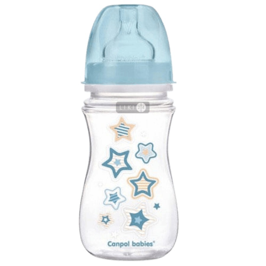 Пляшка антиколькова Canpol Babies EasyStart Newborn baby Сині зірки з широким отвором 240 мл 35/217: ціни та характеристики