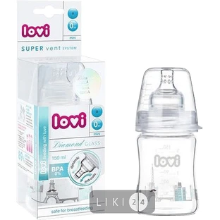 Скляна пляшечка Lovi Diamond Glass Baby Shower boy 150 мл 74/104