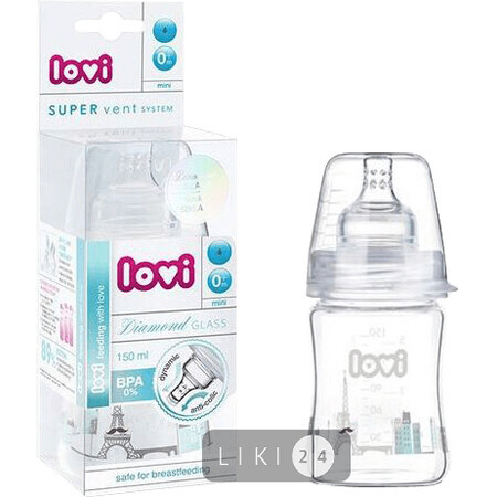 Стеклянная бутылочка Lovi Diamond Glass Baby Shower boy 150 мл 74/104