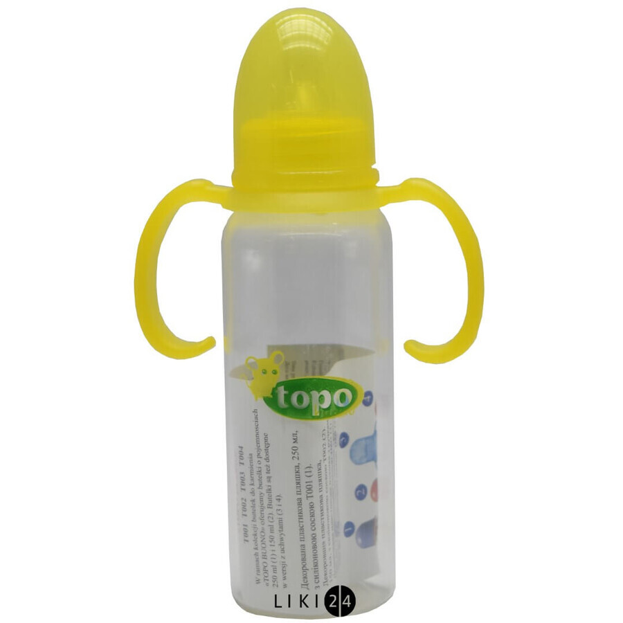 Бутылочка пластмассовая Topo Buono с силиконовой соской и ручками 250 мл Т003: цены и характеристики
