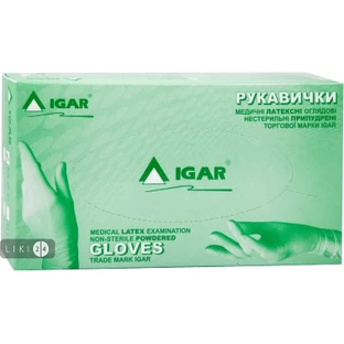 Рукавички Igar оглядові латексні припудрені нестерильні XS (5-6) пара, №50