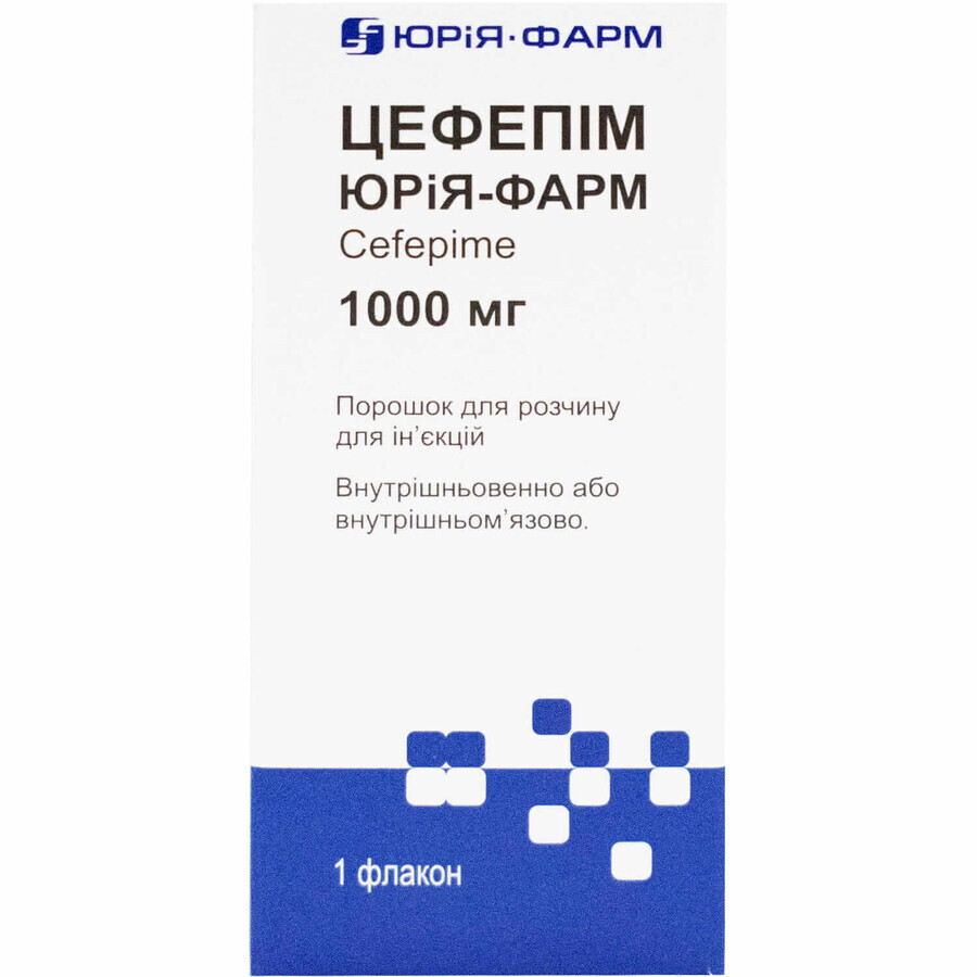 Цефепім Юрія-Фарм 1000 мг порошок для розчину для ін'єкцій, флакон,  №1: ціни та характеристики