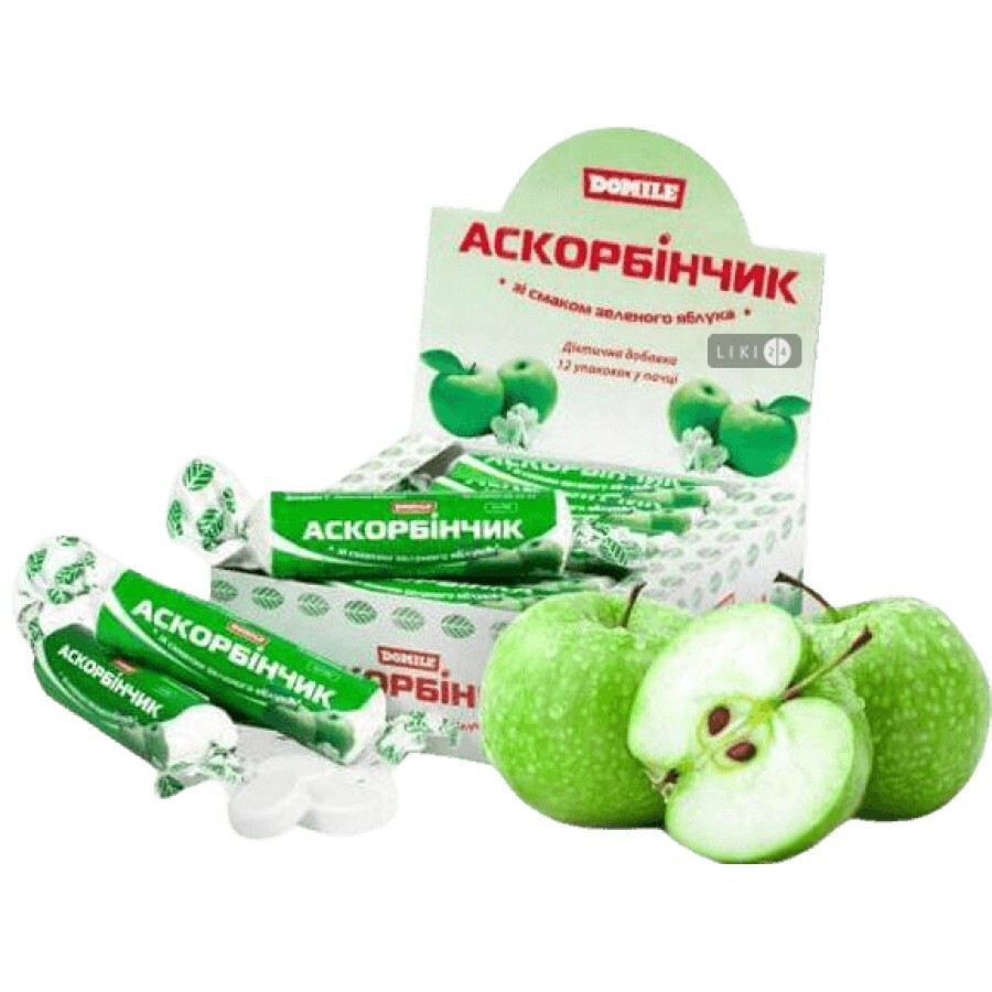 Аскорбинчик зі смаком зеленого яблука таблетки, №10: ціни та характеристики