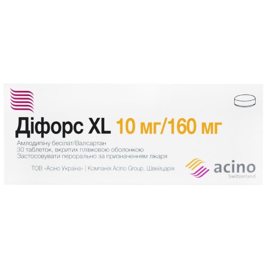 Діфорс xl табл. в/плівк. обол. 10 мг + 160 мг блістер №10: ціни та характеристики