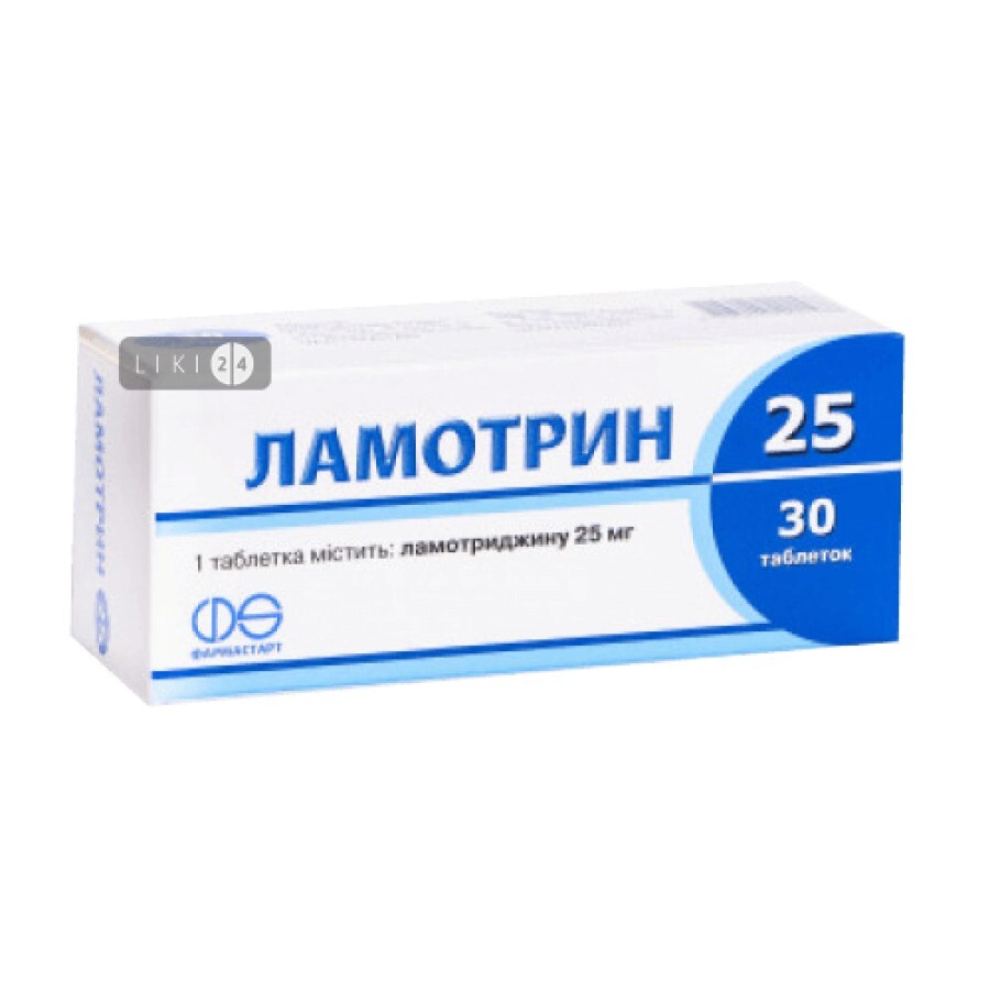 Ламотрин табл. дисперг. 25 мг блістер, в пачці №30: ціни та характеристики