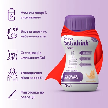 Энтеральное питание Нутридринк Протеин со вкусом ванили 4х125 мл. Продукт для специальных медицинских целей для детей от 6 лет и взрослых: цены и характеристики