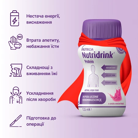 Ентеральне харчування Nutridrink (Нутрідрінк) Protein зі смаком лісових плодів, 125 мл, 4 шт.: ціни та характеристики