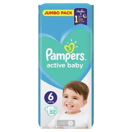 Подгузники Pampers Active Baby 6 Extra Large 13-18 кг 52 шт: цены и характеристики
