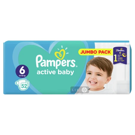 Подгузники Pampers Active Baby 6 Extra Large 13-18 кг 52 шт: цены и характеристики