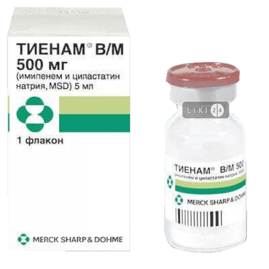 Тиенам пор. д/р-ра д/инф. 500 мг + 500 мг фл. №10: цены и характеристики