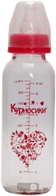 Пляшка кругла Курносики скляна з силіконовою соскою 270 мл 7011