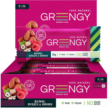 Батончик Greengy Финики, Малина и Фундук, 26 г: цены и характеристики
