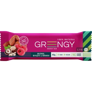 Батончик Greengy Финики, Малина и Фундук, 40 г