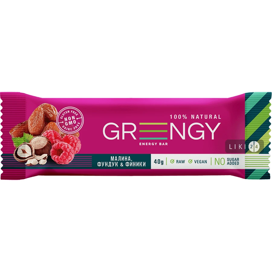 Батончик Greengy Финики, Малина и Фундук, 40 г: цены и характеристики