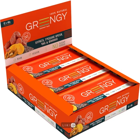 Батончик Greengy Финики, Курага, Грецкие орехи и Чиа, 40 г: цены и характеристики