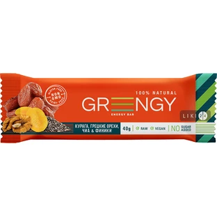 Батончик Greengy Финики, Курага, Грецкие орехи и Чиа, 40 г