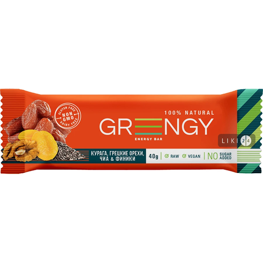 Батончик Greengy Финики, Курага, Грецкие орехи и Чиа, 40 г: цены и характеристики