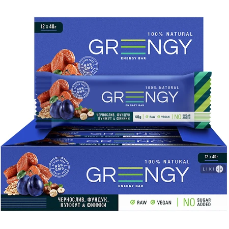 Батончик Greengy Финики, Чернослив, Фундук и Кунжут 40 г: цены и характеристики