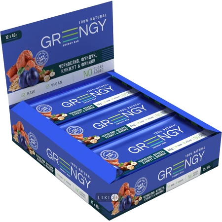 Батончик Greengy Финики, Чернослив, Фундук и Кунжут 40 г: цены и характеристики