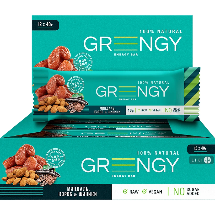 Батончик Greengy Фініки, Мигдаль і Кероб, 40 г: ціни та характеристики