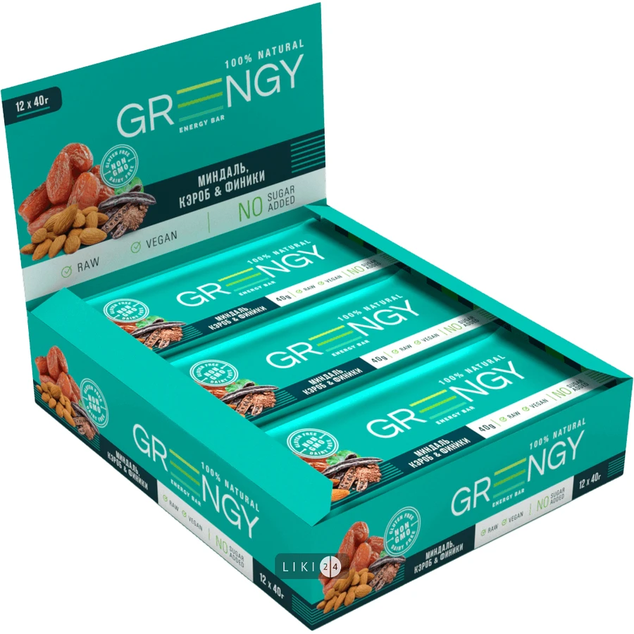 Батончик Greengy Фініки, Мигдаль і Кероб, 40 г: ціни та характеристики
