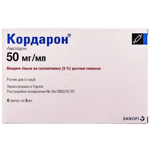 Кордарон р-р д/ин. 150 мг амп. 3 мл №6