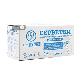 Салфетки пропитанные спиртовым раствором для инъекций тм dr. white 6 х 3 см №100