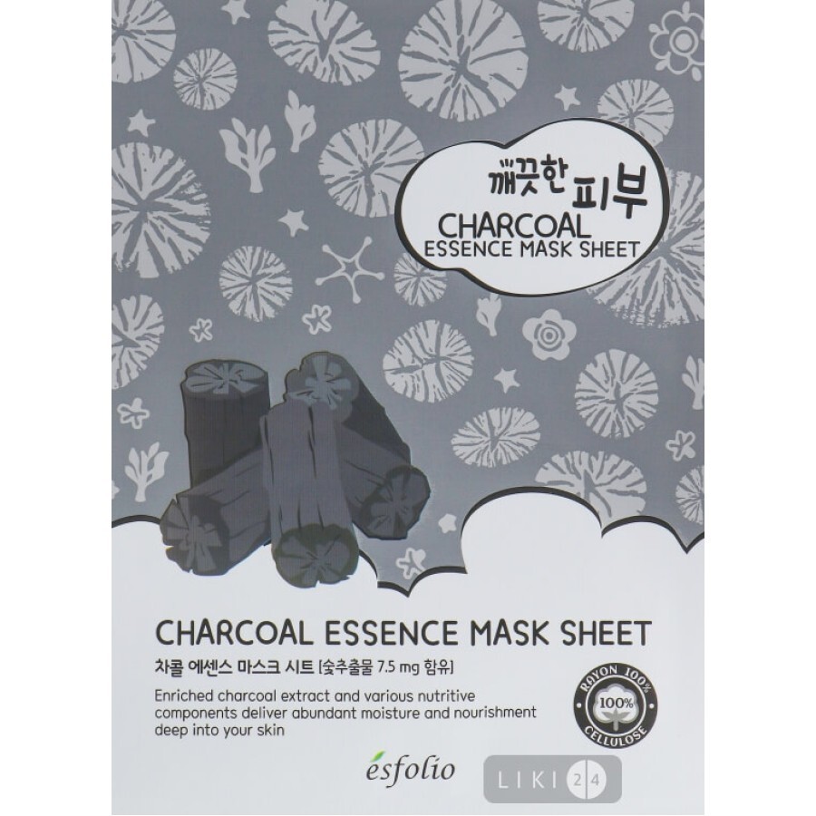 Маска тканинна для обличчя Esfolio pure skin з вугіллям, 25 мл: ціни та характеристики