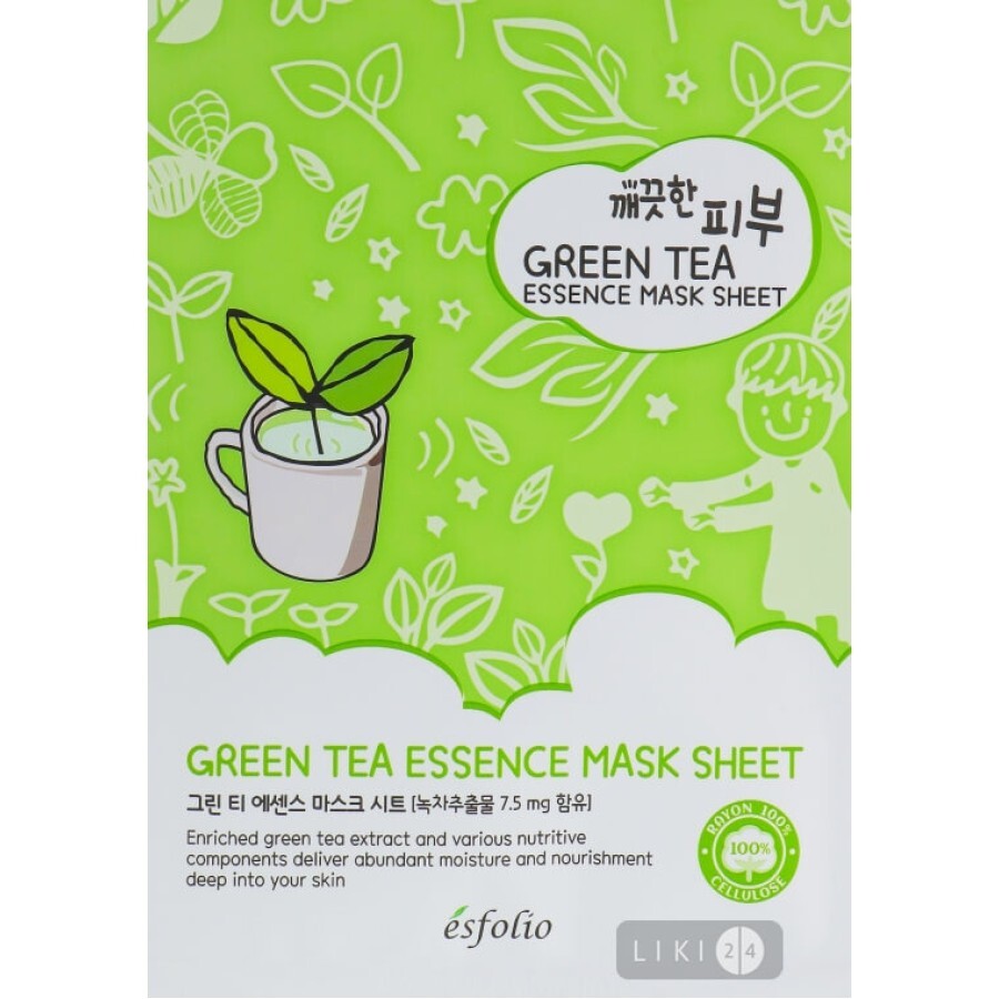 Тканинна маска Esfolio Pure Skin c зеленим чаєм, 25 мл: ціни та характеристики