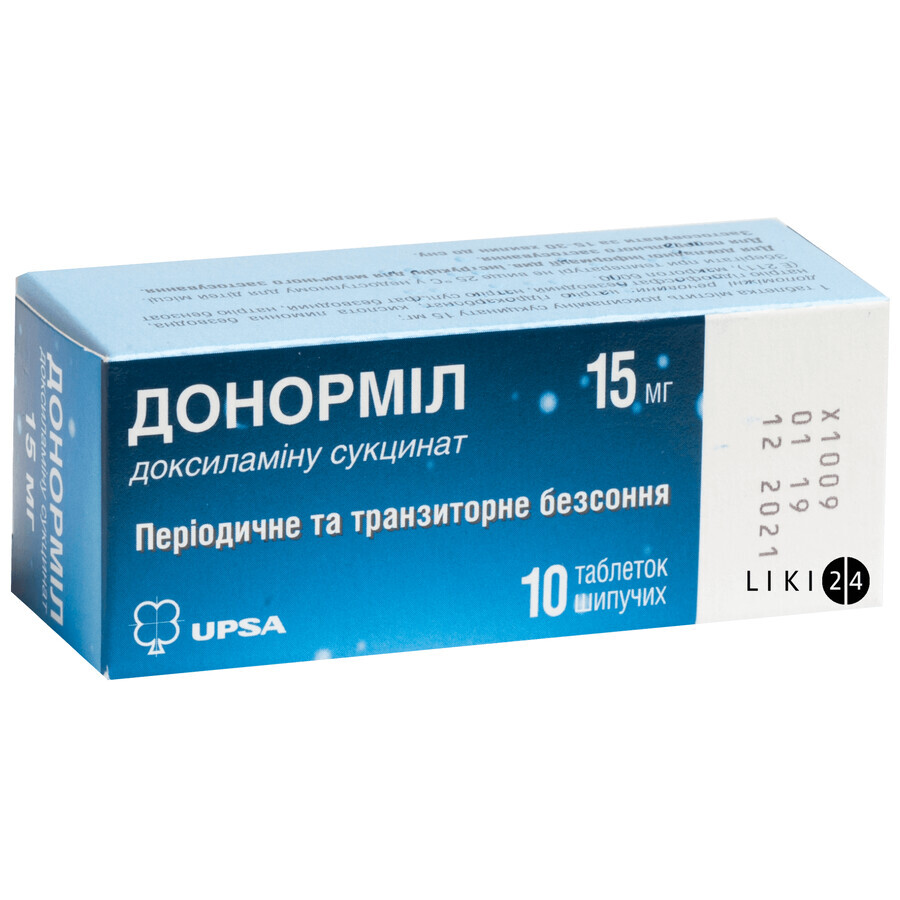 Донормил таблетки шип. 15 мг туба №10