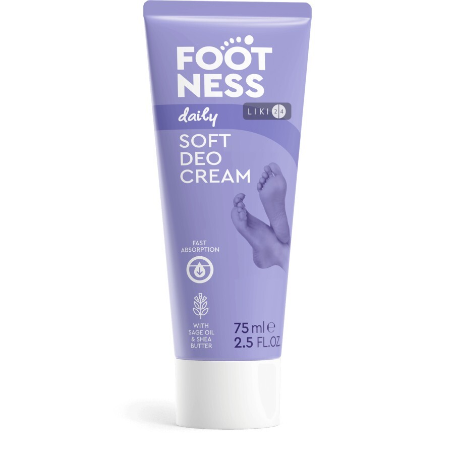 Крем для ніг Footness (Футнес) Дезодоруючий і пом'якшувальний 75 мл: ціни та характеристики