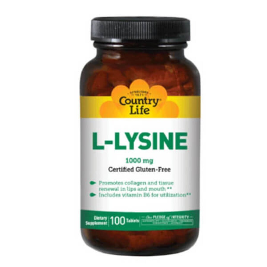 Амінокислота Country Life L-Lysine 1000 мг таблетки, №100: ціни та характеристики