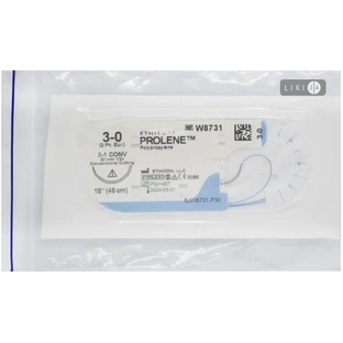 Prolene 3/0, син. 45 см, голка 26 мм зв-ріж (PRIME) 3/8