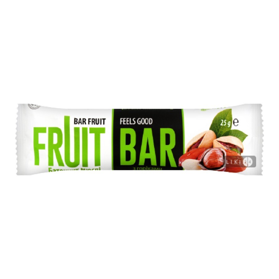 Батончик-мюслі Fruit Bar з горіхами, 25 г: ціни та характеристики