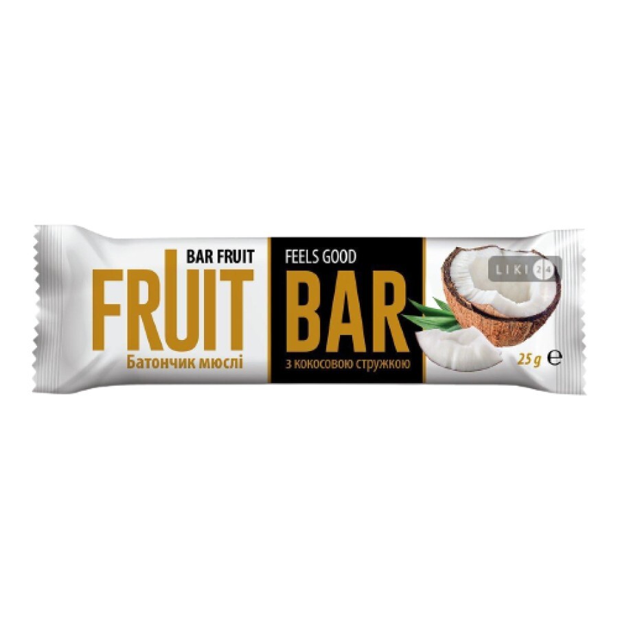 Батончик-мюслі Fruit Bar з кокосовою стружкою, 25 г: ціни та характеристики