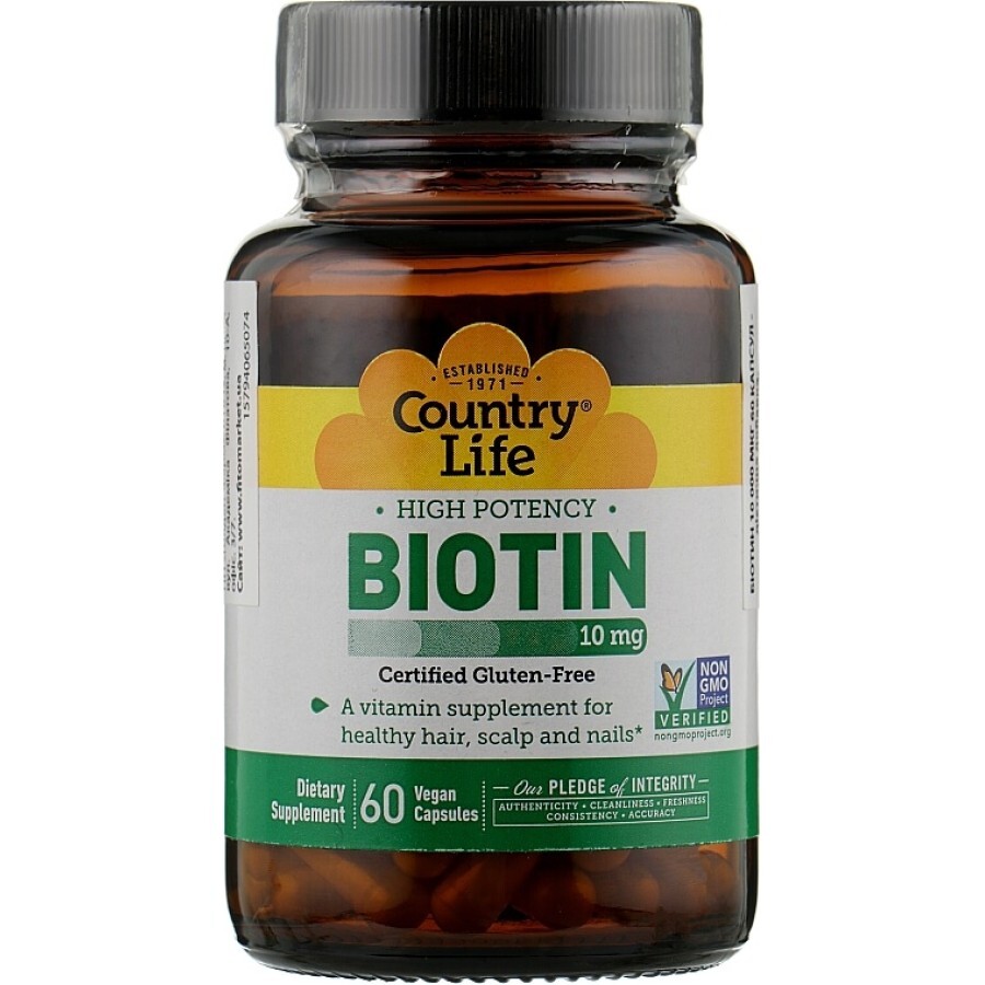 Биотин Country Life Biotin 10 000 мкг, 60 капсул: цены и характеристики