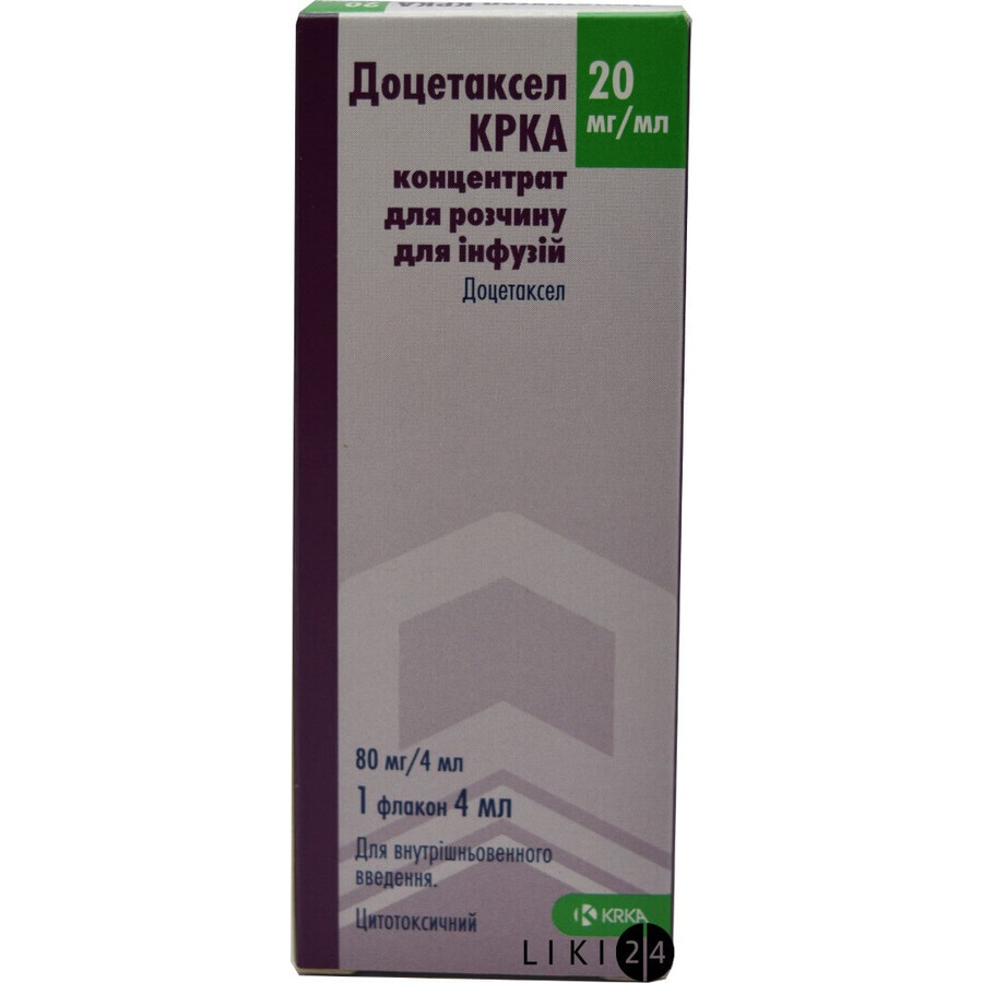 Доцетаксел krka конц. д/р-ну д/інф. 80 мг фл. 4 мл: ціни та характеристики