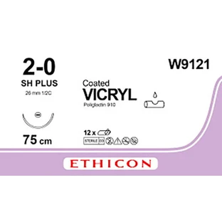 Vicryl W9121 фиолетовый 75 см M3 USP2/0 одна игла SH PLUS, тип колющая Taper Point, 26 мм, 1/2 круга