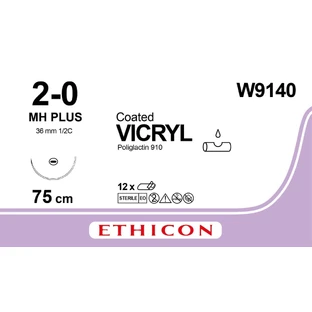 Vicryl W9140 фиолетовый 75 см M3 USP2/0 одна игла MH PLUS, тип колючая Taper Point, 36 мм, 1/2 круга